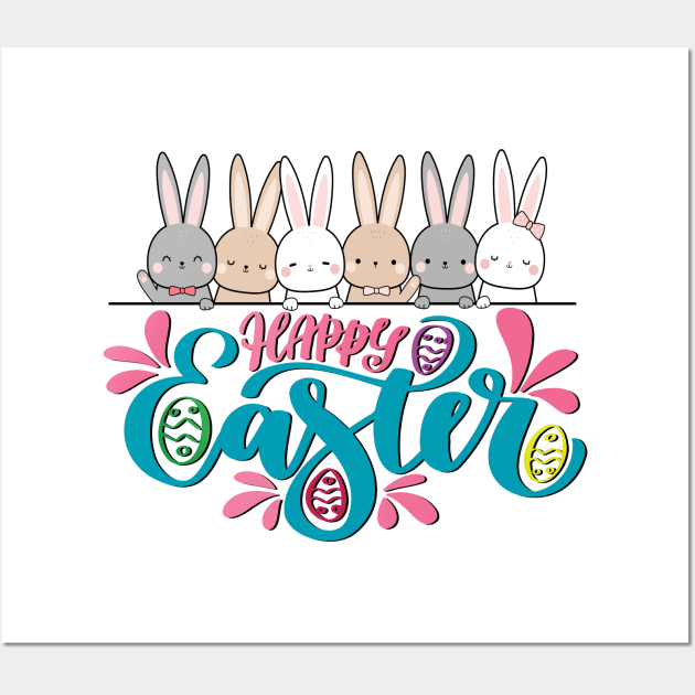 Happy Easter Bunny With Easter Eggs Gift Wall Art by Ramadangonim